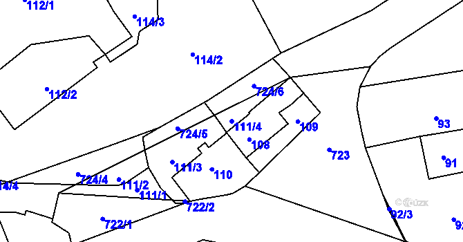 Parcela st. 111/4 v KÚ Přední Kopanina, Katastrální mapa