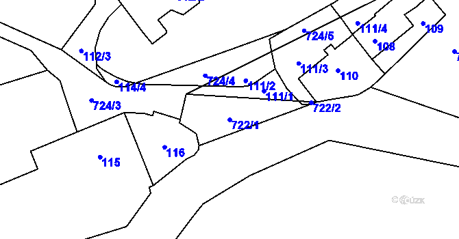 Parcela st. 722/1 v KÚ Přední Kopanina, Katastrální mapa