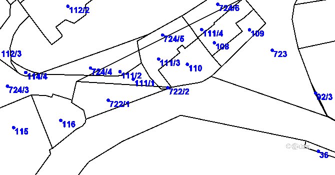 Parcela st. 722/2 v KÚ Přední Kopanina, Katastrální mapa