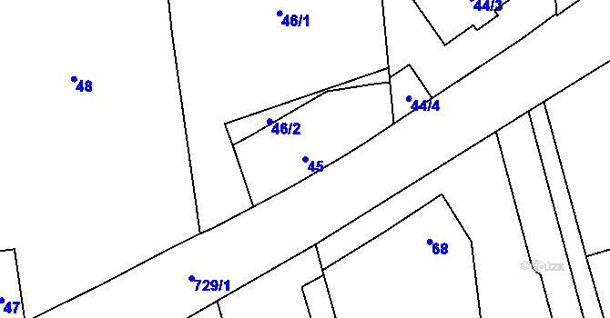 Parcela st. 45 v KÚ Přední Kopanina, Katastrální mapa