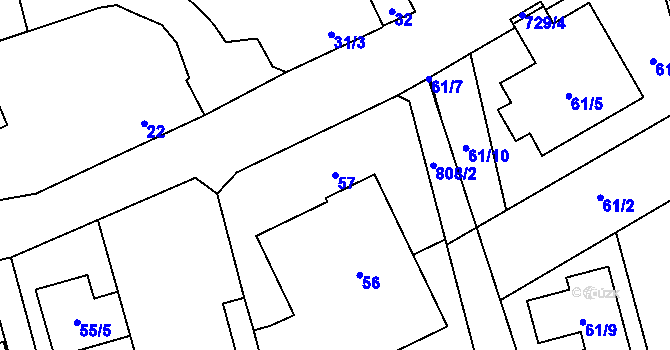 Parcela st. 57 v KÚ Přední Kopanina, Katastrální mapa