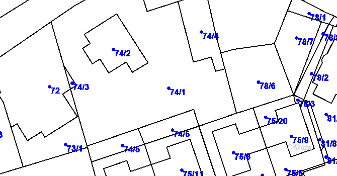 Parcela st. 74/1 v KÚ Přední Kopanina, Katastrální mapa