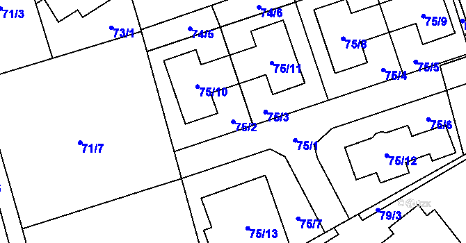 Parcela st. 75/2 v KÚ Přední Kopanina, Katastrální mapa