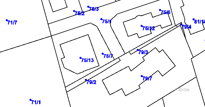 Parcela st. 75/7 v KÚ Přední Kopanina, Katastrální mapa