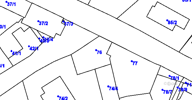Parcela st. 76 v KÚ Přední Kopanina, Katastrální mapa