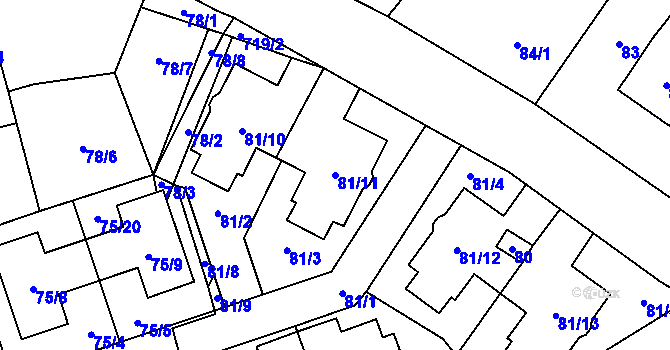 Parcela st. 81/11 v KÚ Přední Kopanina, Katastrální mapa