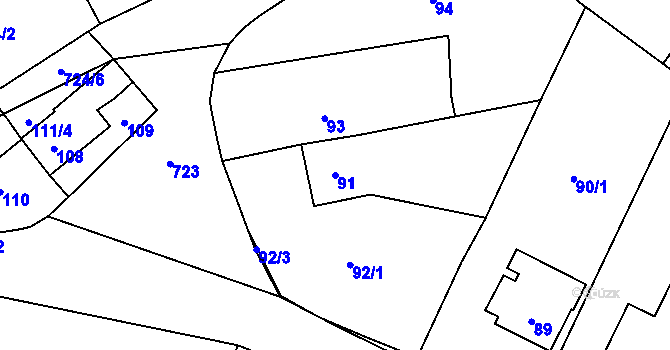 Parcela st. 91 v KÚ Přední Kopanina, Katastrální mapa
