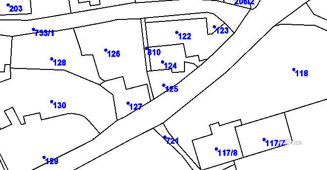 Parcela st. 125 v KÚ Přední Kopanina, Katastrální mapa