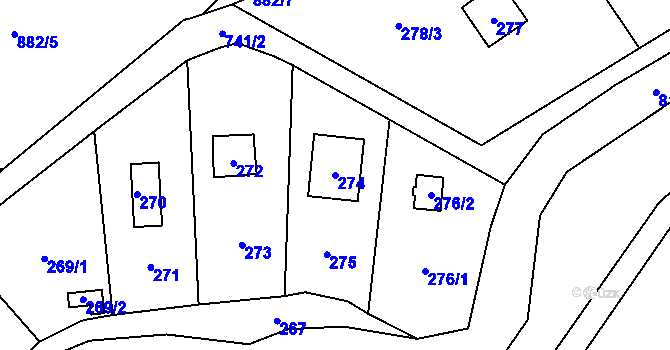 Parcela st. 274 v KÚ Přední Kopanina, Katastrální mapa