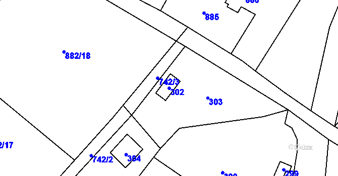 Parcela st. 302 v KÚ Přední Kopanina, Katastrální mapa