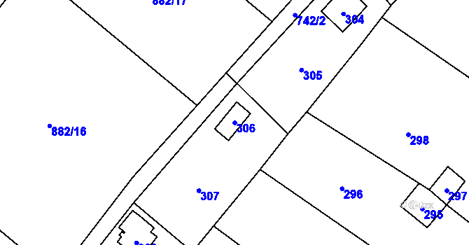 Parcela st. 306 v KÚ Přední Kopanina, Katastrální mapa