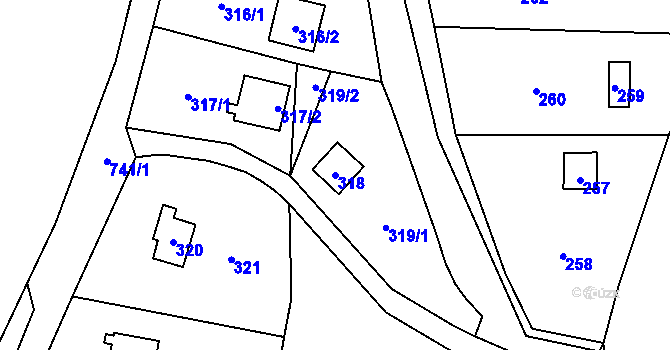 Parcela st. 318 v KÚ Přední Kopanina, Katastrální mapa