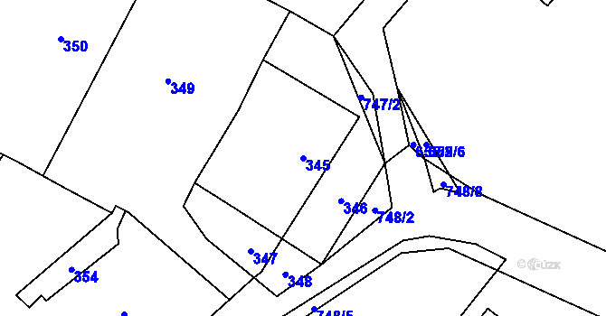 Parcela st. 345 v KÚ Přední Kopanina, Katastrální mapa