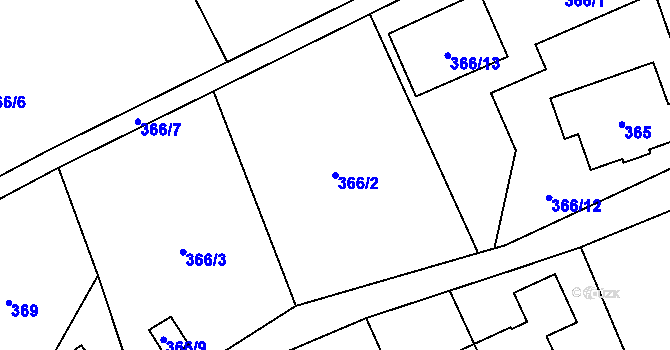 Parcela st. 366/2 v KÚ Přední Kopanina, Katastrální mapa