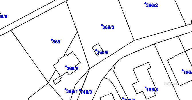 Parcela st. 366/9 v KÚ Přední Kopanina, Katastrální mapa