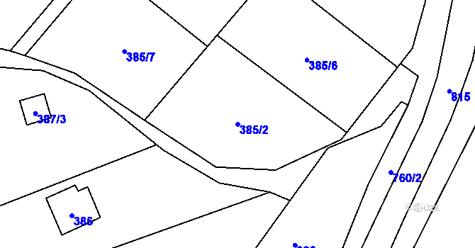 Parcela st. 385/2 v KÚ Přední Kopanina, Katastrální mapa