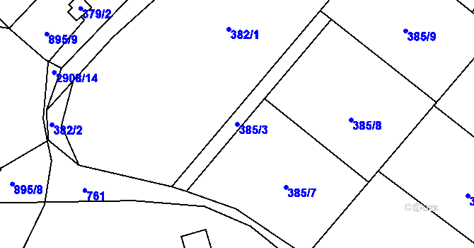 Parcela st. 385/3 v KÚ Přední Kopanina, Katastrální mapa