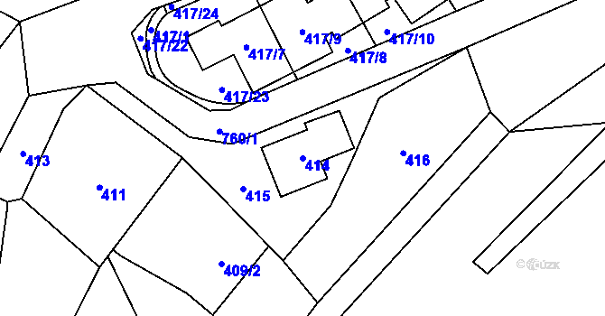 Parcela st. 414 v KÚ Přední Kopanina, Katastrální mapa
