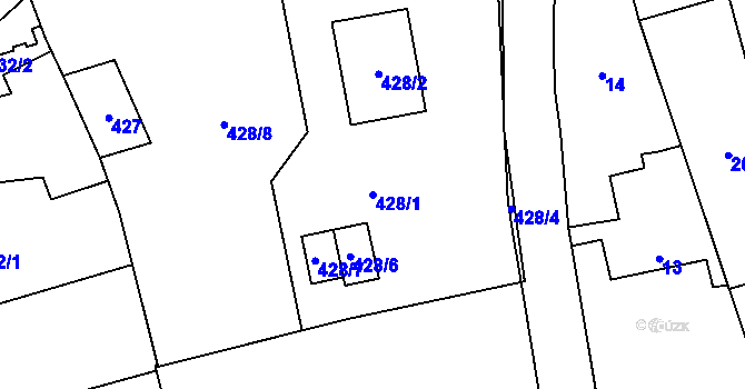 Parcela st. 428/1 v KÚ Přední Kopanina, Katastrální mapa