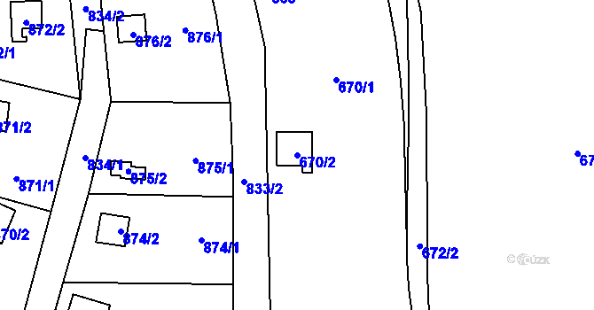Parcela st. 670/2 v KÚ Přední Kopanina, Katastrální mapa