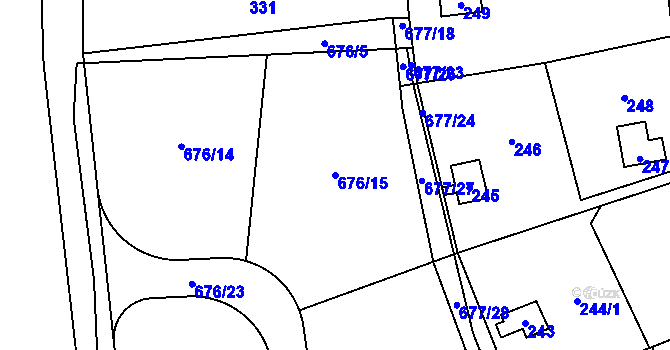 Parcela st. 676/15 v KÚ Přední Kopanina, Katastrální mapa