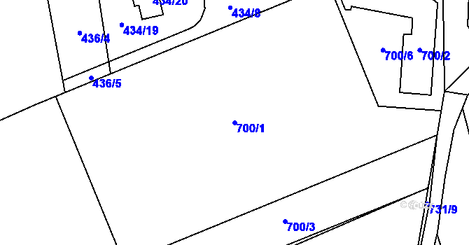Parcela st. 700/1 v KÚ Přední Kopanina, Katastrální mapa