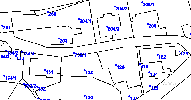 Parcela st. 733 v KÚ Přední Kopanina, Katastrální mapa