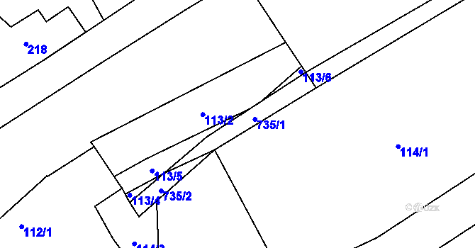 Parcela st. 735 v KÚ Přední Kopanina, Katastrální mapa