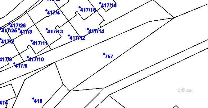 Parcela st. 757 v KÚ Přední Kopanina, Katastrální mapa