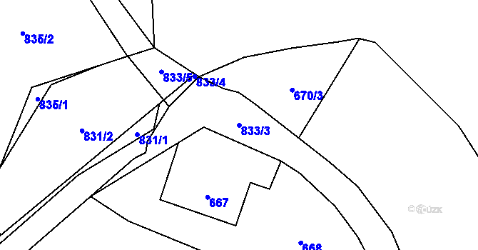 Parcela st. 833/3 v KÚ Přední Kopanina, Katastrální mapa