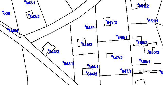 Parcela st. 845/2 v KÚ Přední Kopanina, Katastrální mapa