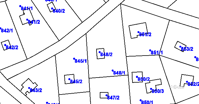 Parcela st. 848/2 v KÚ Přední Kopanina, Katastrální mapa