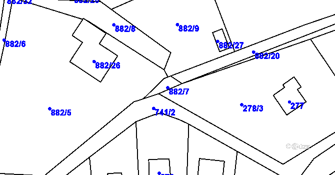 Parcela st. 882/7 v KÚ Přední Kopanina, Katastrální mapa