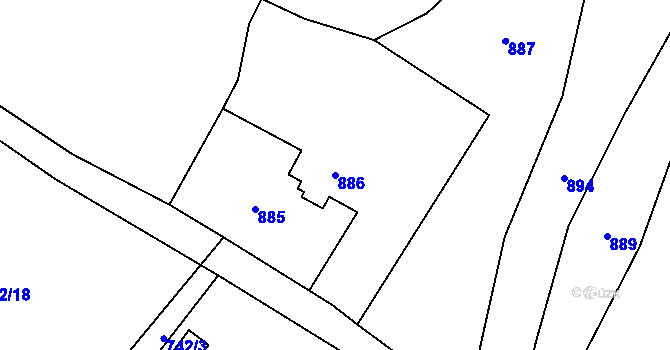 Parcela st. 886 v KÚ Přední Kopanina, Katastrální mapa