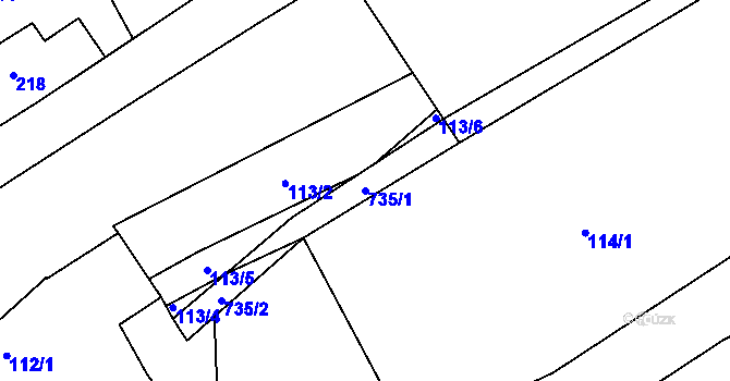Parcela st. 735/1 v KÚ Přední Kopanina, Katastrální mapa