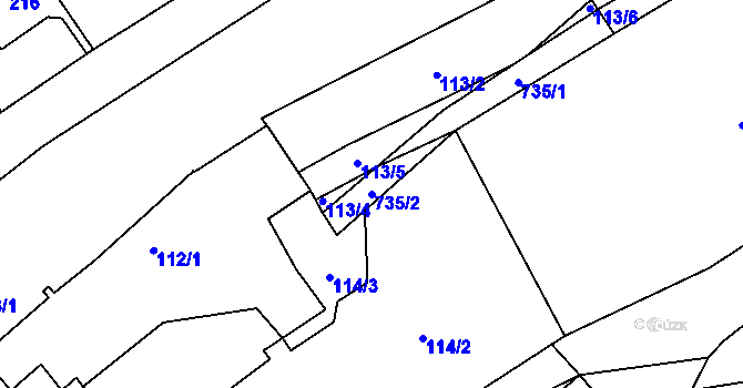 Parcela st. 735/2 v KÚ Přední Kopanina, Katastrální mapa