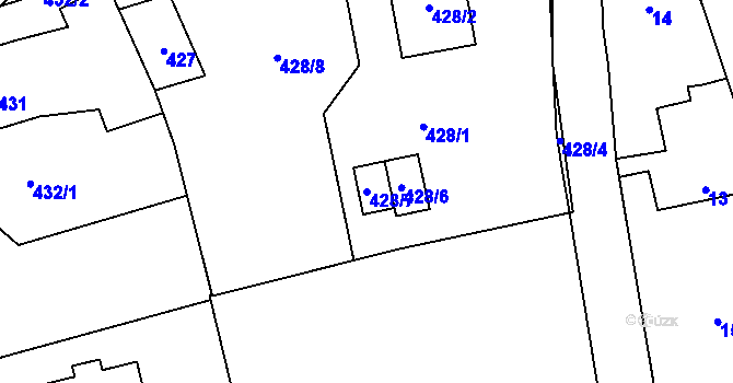 Parcela st. 428/7 v KÚ Přední Kopanina, Katastrální mapa