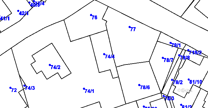 Parcela st. 74/4 v KÚ Přední Kopanina, Katastrální mapa