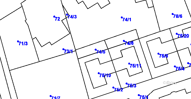 Parcela st. 74/5 v KÚ Přední Kopanina, Katastrální mapa