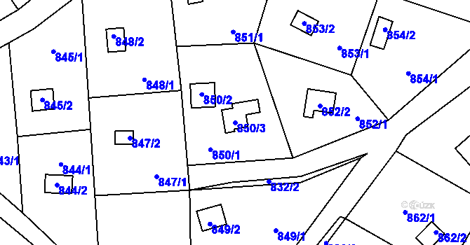 Parcela st. 850/3 v KÚ Přední Kopanina, Katastrální mapa