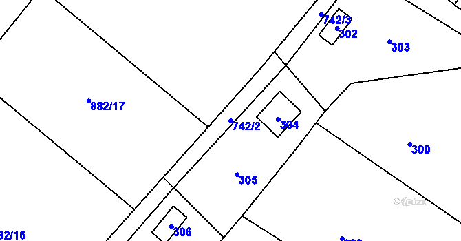 Parcela st. 742/2 v KÚ Přední Kopanina, Katastrální mapa