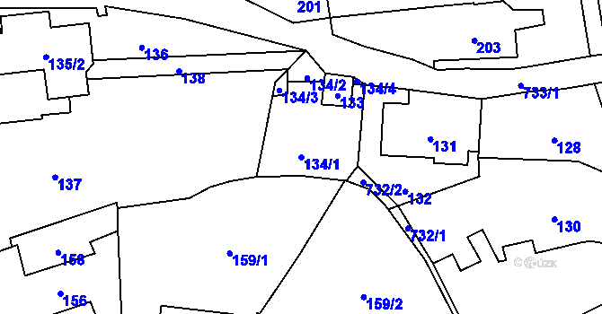 Parcela st. 134/1 v KÚ Přední Kopanina, Katastrální mapa