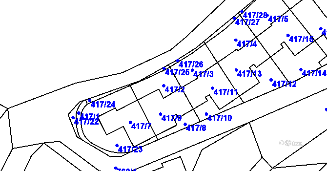 Parcela st. 417/2 v KÚ Přední Kopanina, Katastrální mapa