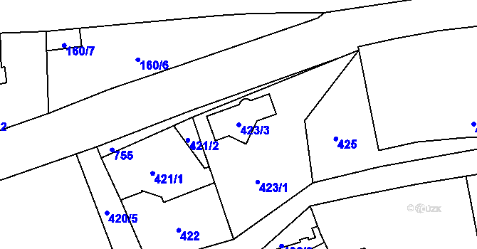 Parcela st. 423/3 v KÚ Přední Kopanina, Katastrální mapa