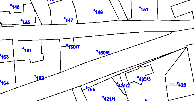 Parcela st. 160/6 v KÚ Přední Kopanina, Katastrální mapa