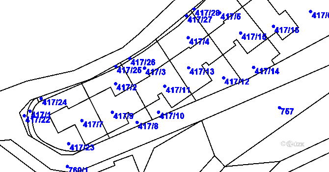 Parcela st. 417/11 v KÚ Přední Kopanina, Katastrální mapa