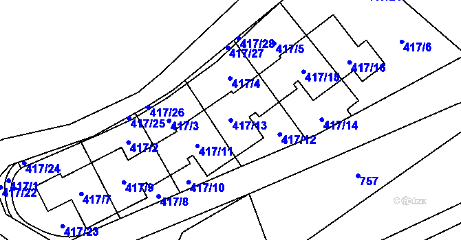 Parcela st. 417/13 v KÚ Přední Kopanina, Katastrální mapa