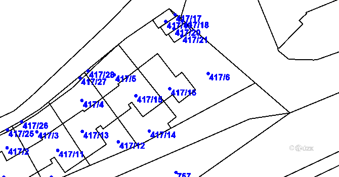 Parcela st. 417/16 v KÚ Přední Kopanina, Katastrální mapa