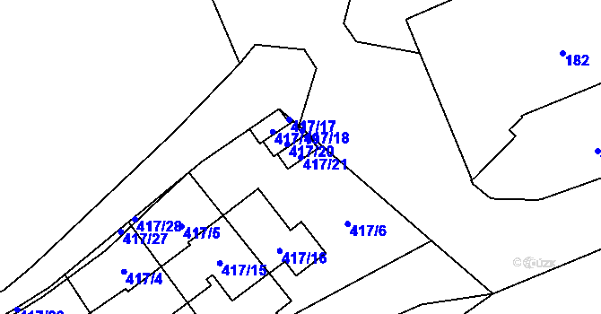Parcela st. 417/21 v KÚ Přední Kopanina, Katastrální mapa