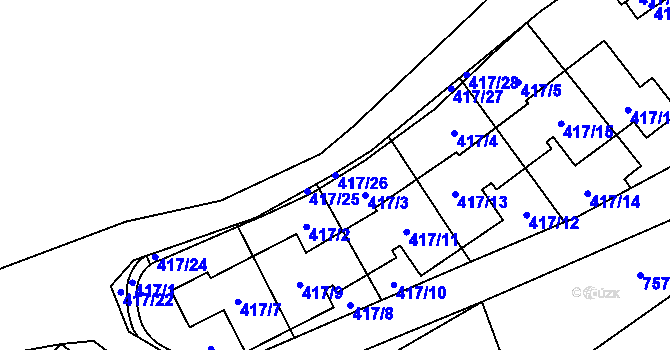 Parcela st. 417/26 v KÚ Přední Kopanina, Katastrální mapa